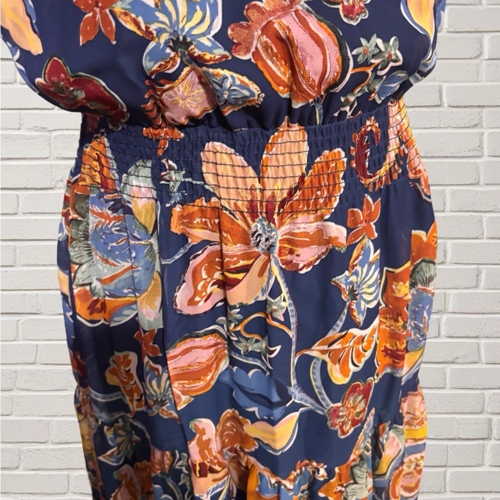 Nicole Miller New York Halter Maxi Dress Navy Floral Print Size 8 - Picture 2 of 6